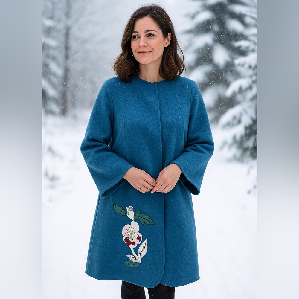 Weekend Max Mara Floral Appliqué Wool Swing Coat - Picture 3 of 13